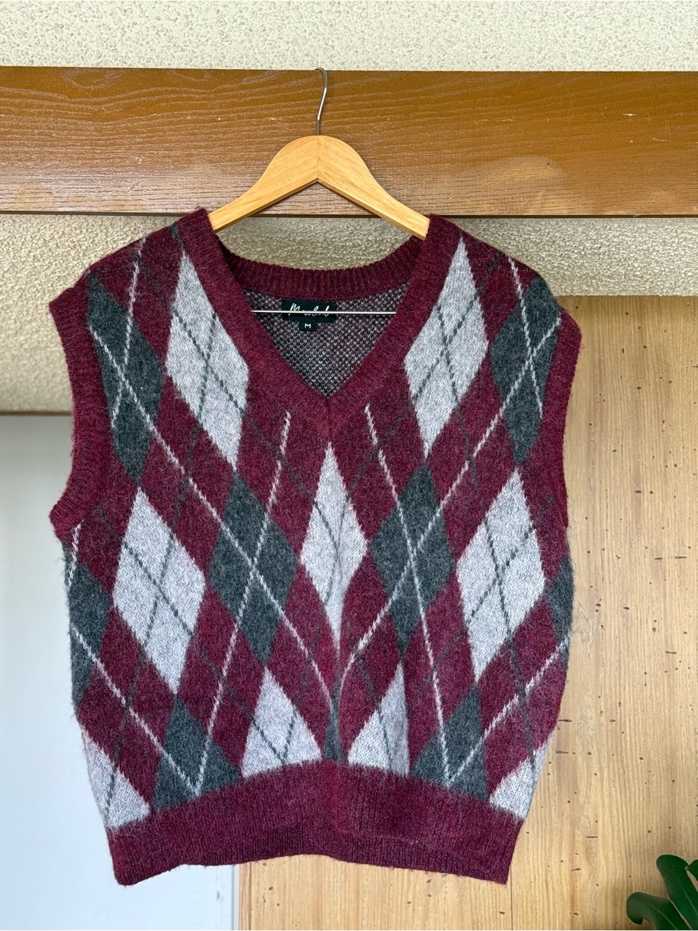 V-Neck Sweater Vest in Burgundy and Gray